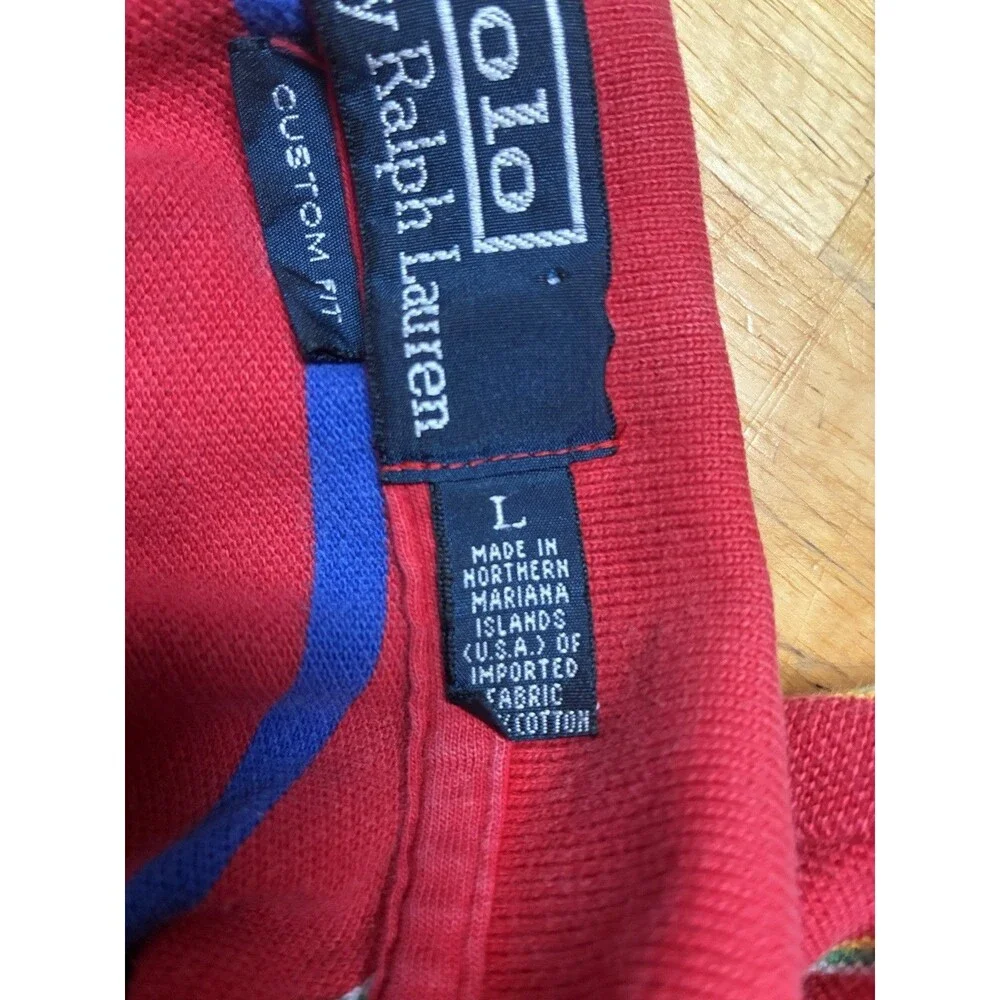 Polo Ralph Lauren Large Custom Fit Red Striped Polo With Yellow Logo Casual